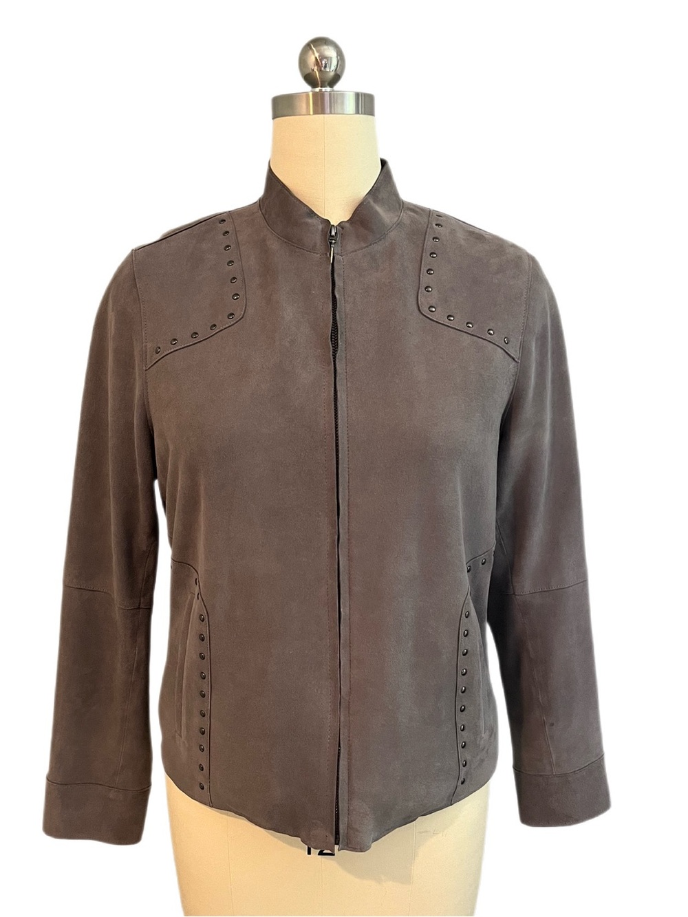 Etcetera Grey Suede Zip Jacket with Stud Trim